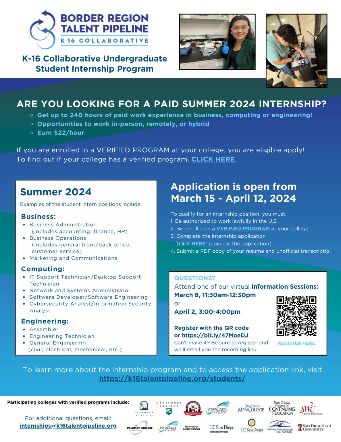 Internships in Business,Computing and Engineering for Summer 2024!